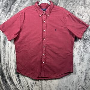 Ralph Lauren Red Short Sleeve Button Down Shirt Navy Blue XL Blue Pony Logo